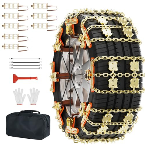 Obqer Schneeketten Auto Universal, Snow Chains FüR Autoreifen 215-285 MM Breit, Griffig, VerschleißFest, Schneeketten Schnellmontage, Mit Handschuhen Und Aufbewahrungstasche, FüR Pkw, Suv, Lkw