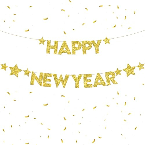 Silvester Deko 2026, Happy New Year Girlande Gold, Glitzer Girlande Banner, Neujahrsdeko Dekoration fur 2026 Silvester Party Deko Zubehör