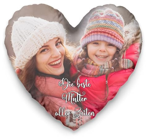 Easycosy personalisiertes Herz-Kissen aus Samt doppelseitig mit 2 Fotos | Fotokissen Kissenbezug mit Bild & Text bedrucken als Geschenke für Frauen Freundin zu Geburtstag Hochzeit ohne Kissenfüllung