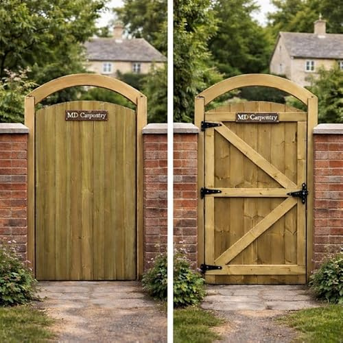 MD Carpentry Arched Wooden Garden Gate – Pressure Treated Timber, Rear Z-Brace & Lockable Backside Design ((180cm High x 83cm Wide x 6cm Deep))