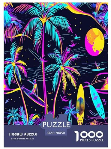 Colorful Neon Palm Trees Jigsaw Puzzles Puzzle for Adults Kids. 1000 Pieces Whimsical Challenge Toy Educational Games Home Decoration for Educational Games Gifts 70x50cm/1000pcs
