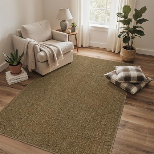 GENIMO Indoor Outdoor Teppich im Jute-Look, Einfarbig, Waschbar, 120x170 cm | Natürliche Webstruktur für Wohnzimmer und Küche, weich gepolstert, pflegeleicht, schnelltrocknend und rutschhemmend