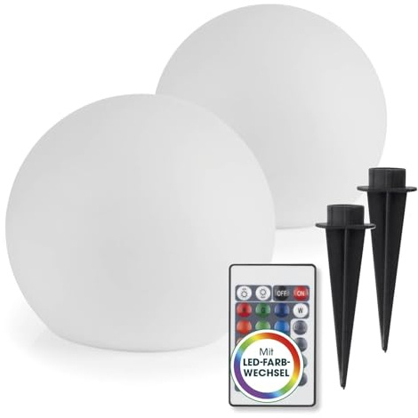 EASYmaxx LED Solarleuchte Kugel 40 cm | 2 x Solar Leuchte - stimmungsvoller Farbwechsel wunderschöne Lichteffekte In & Outdoor | Solarleuchte inklusive Fernbedienung | Solarleuchte LED + 5 Leuchtmodi