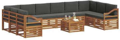 vidaXL Sofagarnituren 11 pcs Natur und Anthrazit Massivholz Akazie, Gartenlounge, modernes Outdoorsofa, sicheres Sitzset, gemütliche Terrassenmöbel