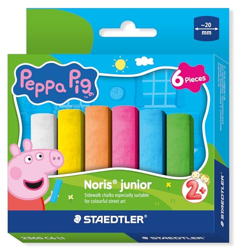 STAEDTLER Noris junior Straßenmalkreiden Peppa Wutz 6er Set - Große Kreiden für den Gehweg und Asphalt - Abwaschbare Kinderkreide für große Flächen - Perfekt für kleine Kinderhände