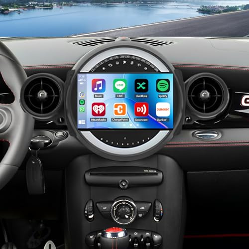 Slakerbe Car Stereo Radio Upgrade for BMW Mini Cooper R56 2007-2014, 9 Touchscreen 4+64G Car Radio Stereo with CarPlay Android Auto, Support GPS Navigation SWC FM DSP WiFi Bluetooth Camera Mic
