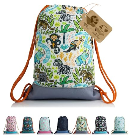 Turnbeutel Sportbeutel Gymbag Rucksack für Kinder (Modell 21) | Reißverschlussfach, Schlüsselclip, Reflektor, für Schule, Sport & Freizeit