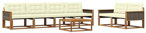 vidaXL Outdoor-Sofagarnitur mit Kissen 7 pcs Natur und Creme, Garten, modernes Outdoor-Sofa, Terrassen-Lounge-Set, Bequeme Sitzmöbel für gemütliche Abende