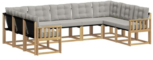 vidaXL Outdoor-Sofagarnitur mit Kissen 9 pcs Weiß und Hellgrau, Garten, modernes Outdoor-Sofa-Set, wetterfestes Ensemble, Bequeme Terrassenlounge, vielseitige Sitzgruppe