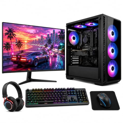 Computek Gaming Desktop PC Set with i7 Processor | 16GB RAM | RTX 5060 8GB DDR6 Graphics | RGB 6 Fan Cabinet | 22 Inch LED Monitor | RGB Keyboard & Mouse | WiFi | Windows 11 Pro (256GB SSD+ 1 TB HDD)