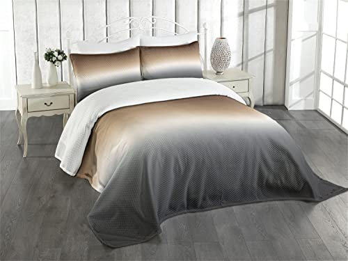 ABAKUHAUS Ombre Tagesdecke Set, Braun und Grau Muster, Set mit Kissenbezügen Waschbar, für Doppelbetten 264 x 220 cm, Braun Grau