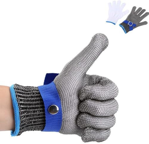 FILFEEL Sicherheitsschnittfester Handschuh aus 316L Edelstahl mit Draht für Jagd, Angeln, Metzger, langlebige Baumwolle, hohe Leistung, Level 5 Schutz, Größe M