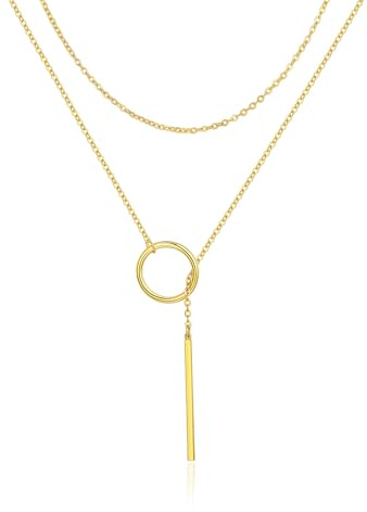 ChainsHouse Damen Y-Kette mit Anhänger Herz/Säule/Schloss/Stern Choker | Lange Lariat Halskette Edelstahl Frauen, Einstellbar Lariatkette Collier Accessoire, Modeschmuck für V-Kleider Pullover