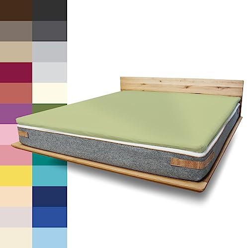 JONA SLEEP Topper Spannbettlaken (200x200 cm) Baumwolle Apfelgrün, 220 g/m² - Bezug für Topper & Boxspringbett, Öko-Tex Zertifiziert, Made in Austria