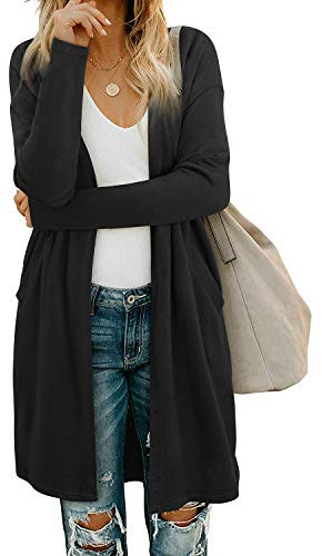 OUGES Women's Black Cardigan with Pockets Long Sleeve Casual Open Front Lightweight Ladies Cardigan(Black,M)
