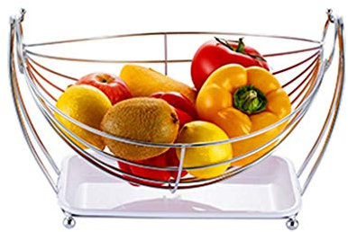 HQQSC Fruit Bowl Fruit Basket Stainless Steel Fruit Plate Swing Fruit Basket Living Room Fruit Bowl Drain Basket Cutlery plate (Color : Silver, Size : 21.5 * 12.5 * 17.5CM)