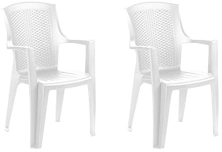 Mojawo 2er Set Stapelstuhl Gartenstuhl Bistrostuhl Gartensessel stapelbar Rattan-Optik Balkonmöbel Gartenmöbel Weiß