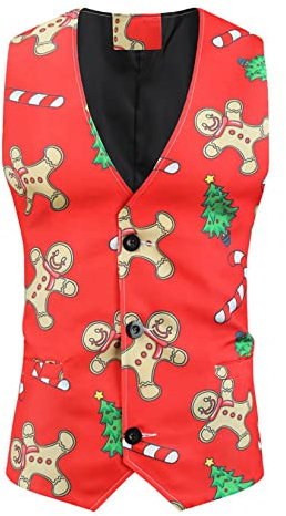 Dawwoti Uomo Di Natale Gilet Senza Maniche Gilet Vestito Divertente Albero Di Natale Pupazzo Di Neve Di
