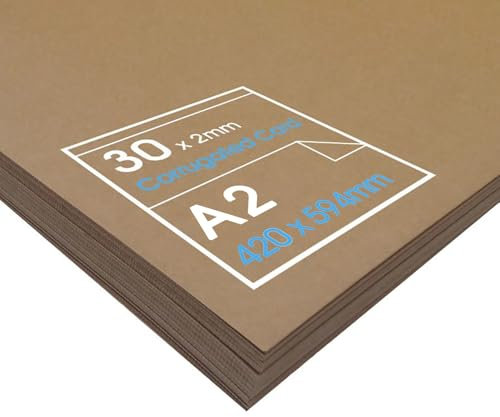 Artway A2 Corrugated Cardboard - Ideal for Arts and Crafts, Model Making, Displays and 3D Applications - 2mm Thick (E Flute/300gsm Kraft Outer Surface) - A2 (30 Sheets), Brown