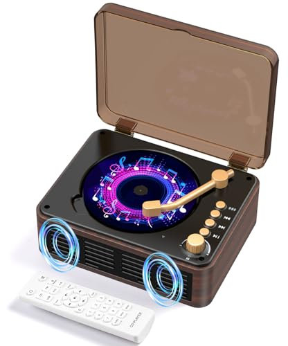 AGPTEK CD Player Tragbar mit Bluetooth, Retro CD Spieler mit Staubschutz und Fernbedienung, HiFi Sound-Lautsprecher, unterstützt AUX/USB, Kopfhörerbuchse, FM-Radio für Geschenk, Zuhause, Auto