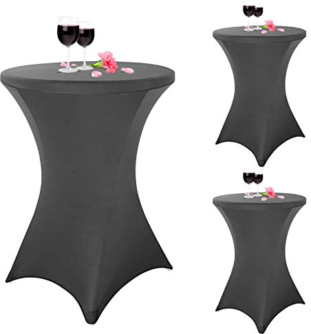 Pesonlook 3er-Set Stretch Stehtisch Husse für Bistrotisch Ø 80-85 cm Elegante,Verstärkung im Fußbereich,40°C Maschinenwäsche ,Stretch-Husse Hussen für Stehtische und Bistrotische(80×110cm,Dunkelgrau)
