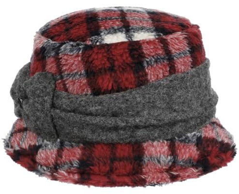 LIERYS Check Bucket Damenhut Roter Karierter Fischerhut mit Schleife Damen Herbst Winter Made in Italy rot One Size