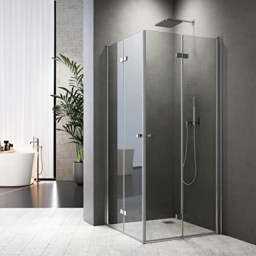 BD-Baode Duschkabine 75x90cm Doppel Falttüren, Duschkabine Großer Öffnungsraum, 180º Eckig Dusche Duschwand, 185 cm, 5 mm Sicherheitsglas (ESG)