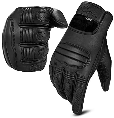 aaasportx Motorrad Handschuhe Herr Leder mit Touchscreen Funktion(Größe S) - Protektoren Motorradhandschuhe Herren & Damen Allwetter - Wasserresistente Motorcycle Gloves mit rutschfesten Pads