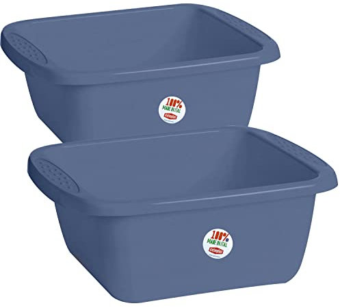 #11 2X Schüssel 17 Liter rechteckig 45x35x18 cm Blau - Universal Haushaltsschüssel Waschschüssel Küchenschüssel Spülschüssel Kunststoff Fußbad Pflege - nestbar