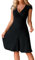Zeagoo Women's Short Sleeve Dress Summer V-Neck Plain Dress Casual High Waisted Beach Dresses Short Wrap Dresses Black S