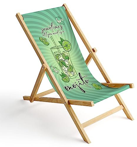 Ferocity Holz-Liegestuhl Klappbar Klappliegestuhl Sonnenliege Strandstuhl Wechselbezug Motiv Sometimes Mojito [119]