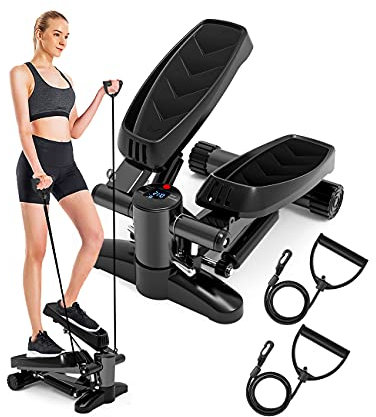 Stepper für zuhause 150kg, Mini Steppers Treppenstepper mit Multifunktions LCD Display Hometrainer Fitnesstraining Widerstandsbändern Aerobic Step Fitnessgeräte