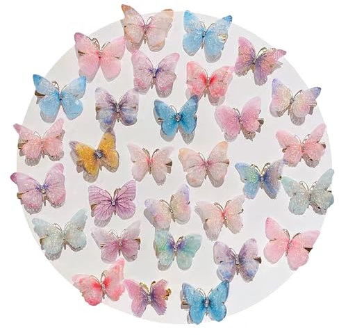 SURALIN 20 pièces pinces à cheveux papillon, petites pinces à cheveux papillon coloré réaliste paillettes accessoires de cheveux pour filles - pinces à cheveux enfants filles