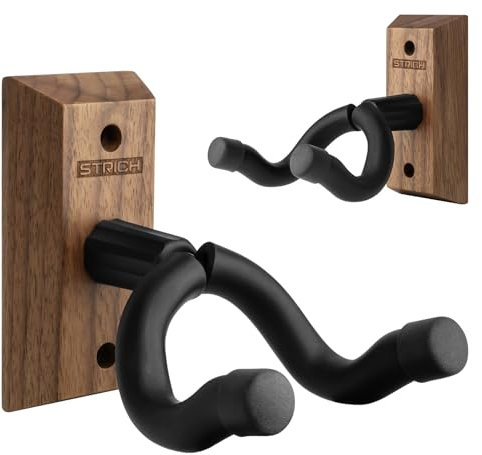 STRICH Guitar Wall Mount,Walnut Base Guitar Hanger,U-Shaped Guitar Wall Hanger Mount with Screws, Guitar Holder Hook Stand Wall for Acoustic, Electric Guitar, Banjo, Bass (Black Walnut - 2 Pack)