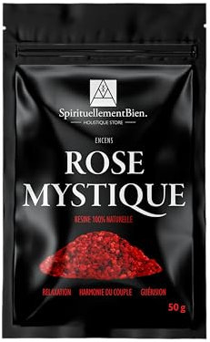 Encens Parfumés aux huiles essentielles Naturelles Rose Mystique résine parfumées & Authentique en Grain 50gr pour Fumigation Brule Parfum ou Encensoir Amour, Relaxation, Harmonie du Couple