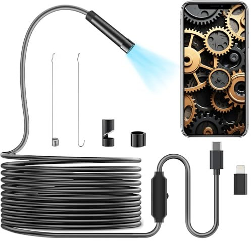 Endoscope Caméra Endoscopique, 1080P HD 2 en 1 USB Endoscope Camera d'inspection, Câble Semi Rigide, IP67 Étanche avec 8 Lumières LED Sonde de 8 mm pour iPhone,ipad,Android,Smartphone(5M)