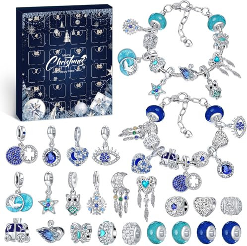 Hymarvo Calendrier de l'Avent 2025 Bijoux Femme Fille, 24 Surprise Calendrier de lavent Enfant Ado, DIY Calendrier de Noël Charms Bracelet Kit Fabrication Creation Bijoux Enfants Fille Cadeaux de Noël