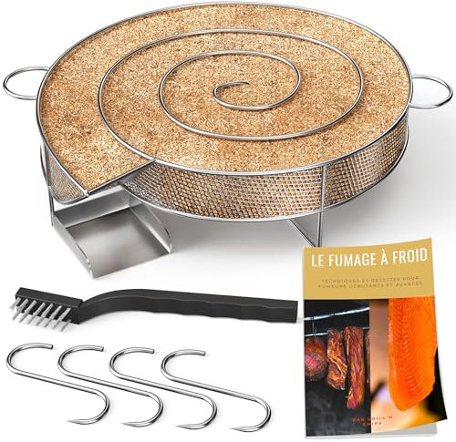 Générateur/Serpentin de Fumée Froide pour Fumoir Viande et Poisson + 4 crochets et 1 Brosse de nettoyage - Guide Numérique PDF à Télécharger (Offert)
