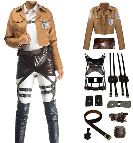bi bi hou Anime AOT Cosplay Kostüm Jacke und Gürtel Scout Regiment Verkleidung AOT Survey Corps Uniform Halloween Karneval Weihnachten Party Bühnenauftritt Kostüm für Erwachsene