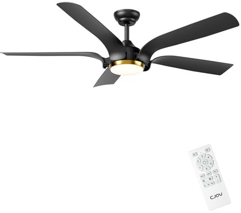 CJOY Deckenventilator mit Beleuchtung 142cm, Schwarz Gold Deckenventilator mit Fernbedienung Leise, 6 Geschwindigkeit, Umkehrbar, Timer, 3 CCT, Dimmbar, Groß Deckenventilatoren für Schlafzimmer