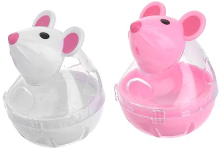 IMIKEYA 2pcs Cat Interactive Toy Snack Feeder Tumbler Rolling Mouse Shape Dispenser (white Red) Automatic Food Leakage for Cats for Indoor Play