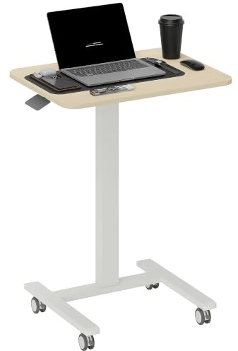 Vinsetto Stehpult Höhenverstellbar Mobiler Laptoptisch Gelb | Computertisch, Steh-Sitz Schreibtisch, mit Handkurbel, 65x48x68-108 cm