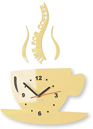 FLEXISTYLE z16_2a Tasse Time for Coffee (Zeit für Kaffee) Moderne Küche Wanduhr, Vanille Ecru, 3D römisch, wanduhr deko