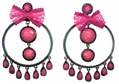 Pendientes originales para trajes de Flamenca, faralaes, sevillana. Varios Modelos. (Lazo Fucsia)