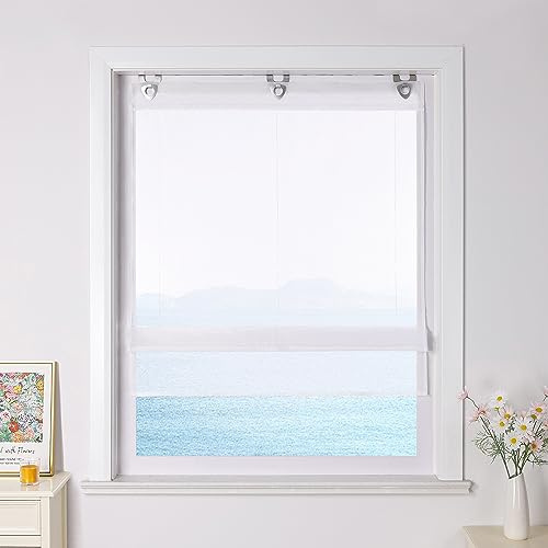 ESLIR Raffrollo mit U-Haken, Ösenrollo Voile, Weiß BxH 60x150cm | Raffgardinen ohne Bohren, Gardinen Transparent, Vorhänge Modern, 1 Stück
