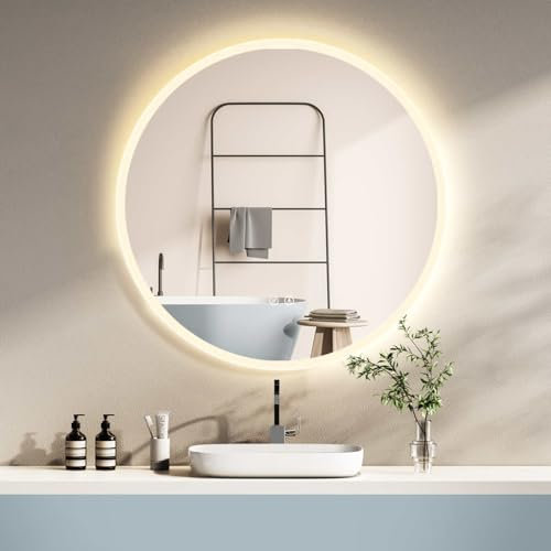 HOKO Runder LED Badspiegel 80cm Freiburg, mit ANTIBESCHLAG SPIEGELHEIZUNG, LED Badspiegel rund mit Licht und mit Touch Schalter + LED Wechsel - Warmweiß - Kaltweiß - Neutral