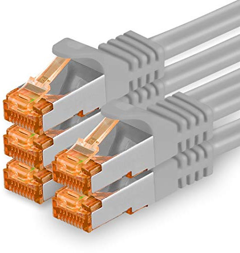 1aTTack.de 0,25m - Cat.7 Netzwerkkabel Grau - 5 Stück Gigabit Ethernet LAN Kabel 10000 Mbit s Patchkabel Cat7 Kabel S FTP PIMF Schirmung LSZH Cat.7 Rohkabel Rj45 Stecker Cat 6a - 5 x 0,25 Meter