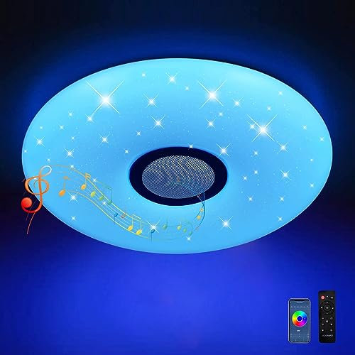 Led Deckenleuchte mit Bluetooth Lautsprecher,weißes Rauschen & beruhigende Klänge für Kinder & Erwachsene, Deckenlampe mit Fernbedienung und APP-Steuerung, 24W Ø30CM für Schlafzimmer Kinderzimmer