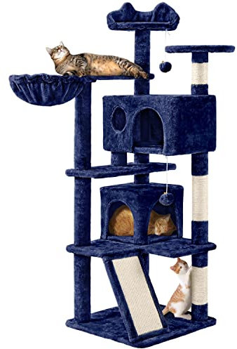 Topeakmart 51in Cat Tree Tower with 2 Plush Rooms Kitten Furniture Play House