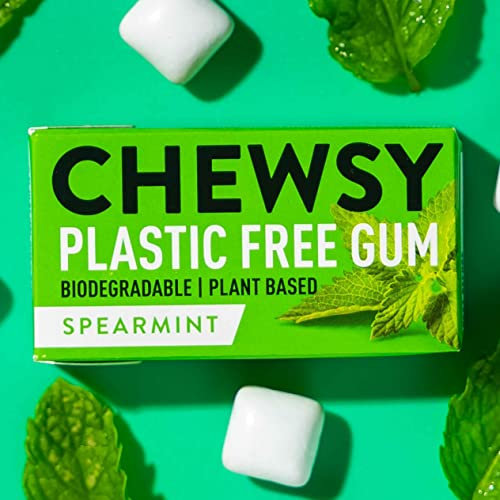 Chewsy Spearmint Plastic Free Gum | Plant Based | Sugar Free | Aspartame-Free | Xylitol | Tooth Friendly | Vegan | Biodegradable | Natural Chewing Gum 12 Packs